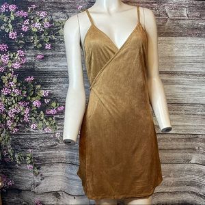 Caramel Suede CrossOver Short Dress
